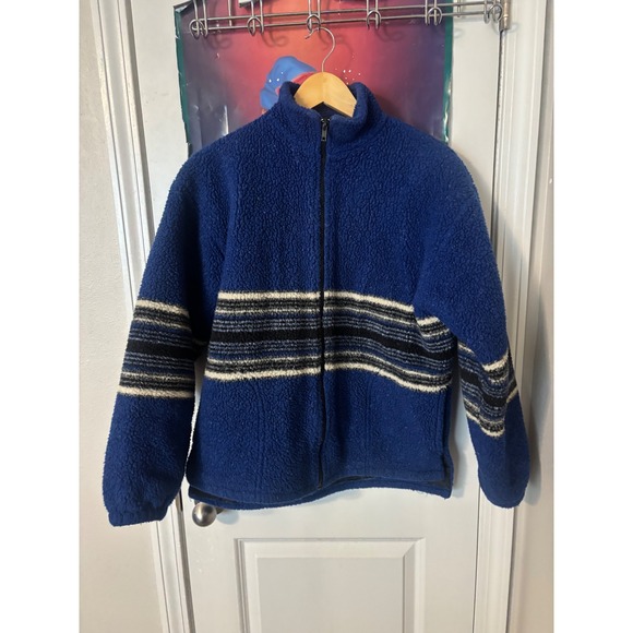 Class Club Other - Class Club Vintage Blue Sherpa Fleece Full Zip Jacket Striped Boys L 14-16